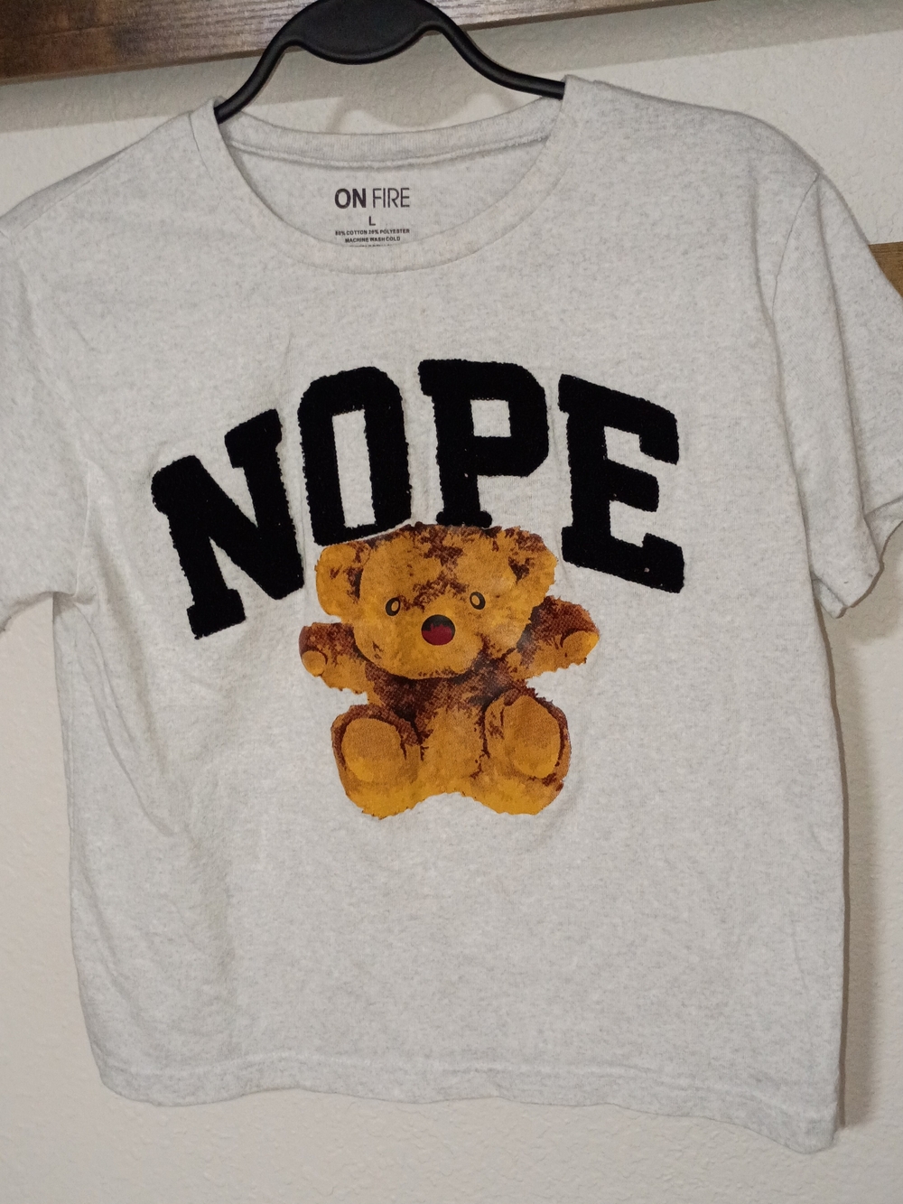 On Fire Light Gray 'NOPE' Teddy Graphic Tee